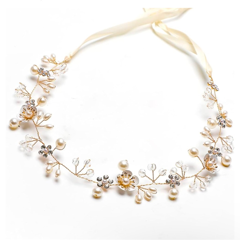 Wedding Hair Accessories for Kids, Flower Girl Hair Accessory, Gold, White Headp